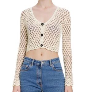 Dreamers by Debut  NWOT Cream Cropped Crochet Cardigan Sweater Size XS
